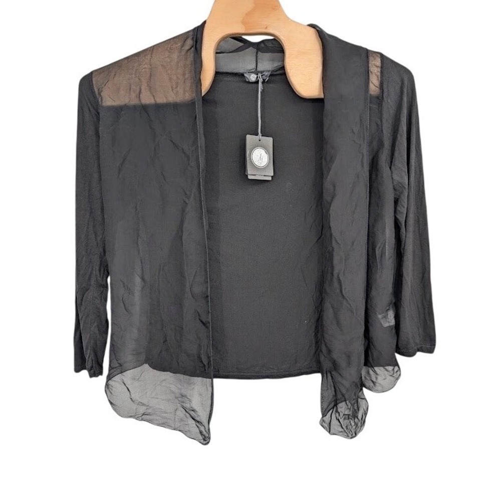 M Made in‎ Italy silk chiffon cardigan open front Women's NWT Black sz Med